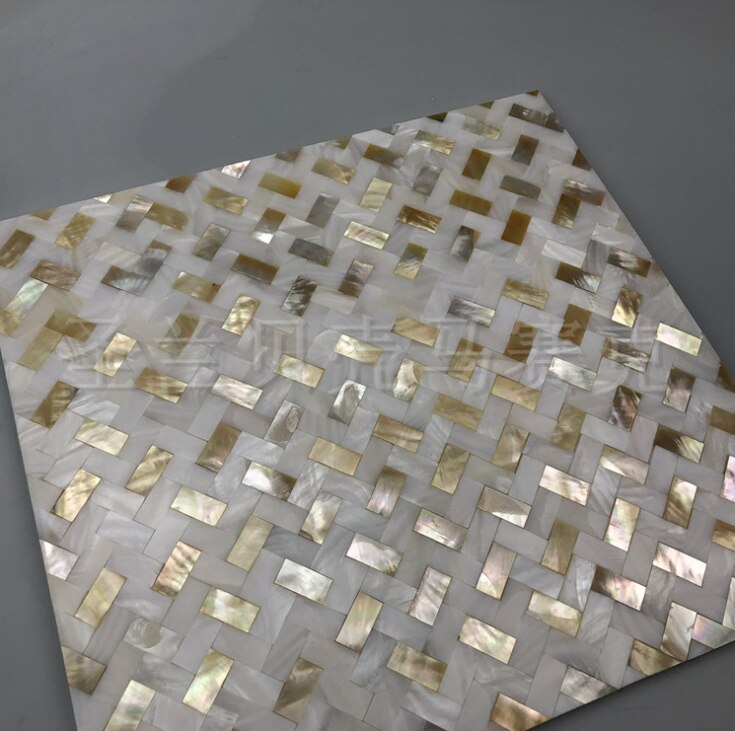 8Mm Dikte Visgraat Naadloze Goud Lip Natuurlijke Witte Parelmoer Tegel Backsplash Shell Mozaïek Muur MOPSL031