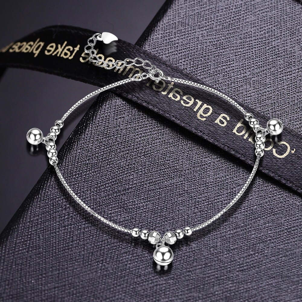 Cavigliera con campana a sfera autentico bracciale alla caviglia con ciondoli in argento Sterling 925 cavigliere per gioielli da donna con catena indiana