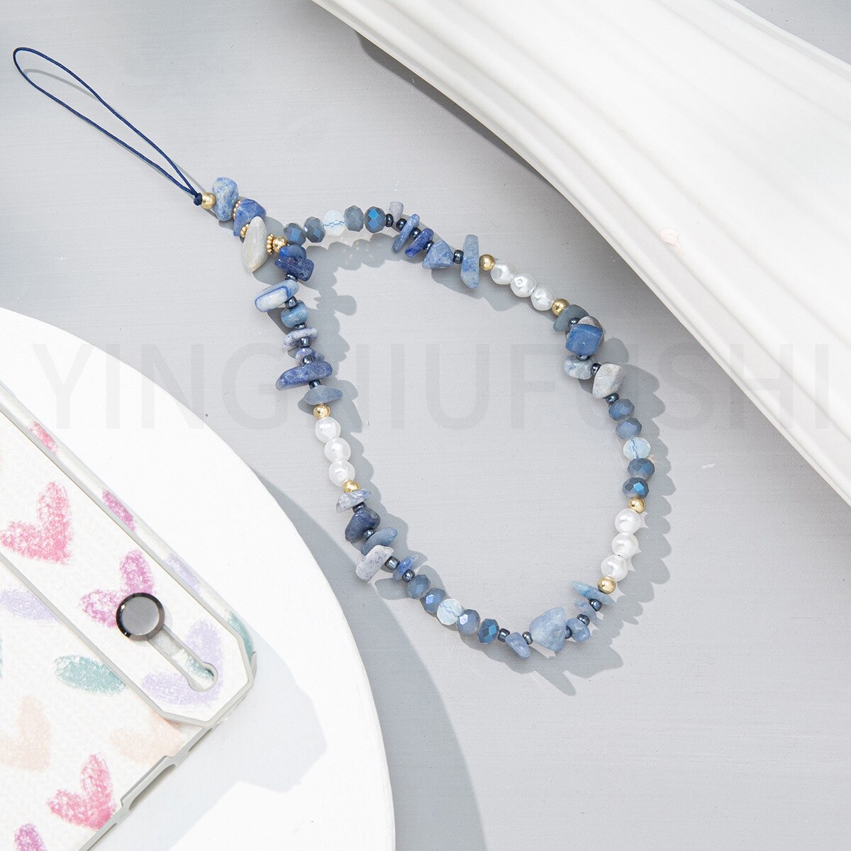 Trendy Stone Pearl Beads Mobile Phone Chain For Women Girls Cellphone Strap Anti-lost Lanyard Hanging Cord Jewelry
