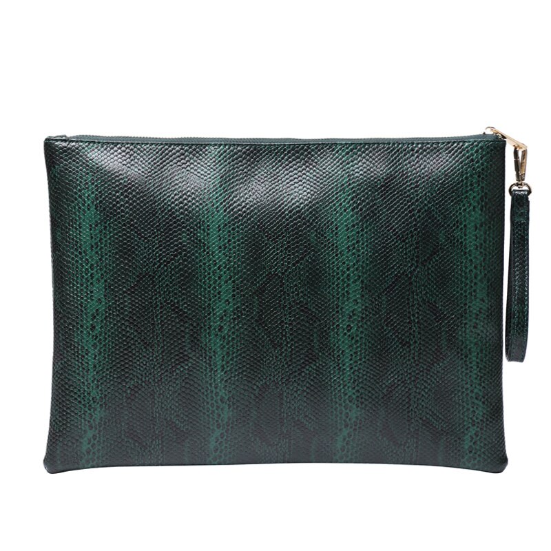 Ostrich Maroon Leather Clutch Handbag Python Women Laptop Bag For Macbook Pouch Bag With Short Wristlet: S-Green Large