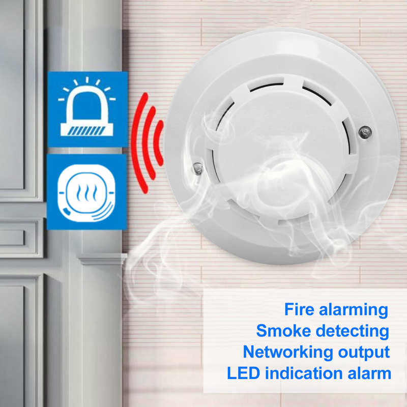Smoke Detector Wired Fire Alarming Sensor for Domestic Commercial LED Indicator 9-24V Fire Protection Smoke Detector Safe