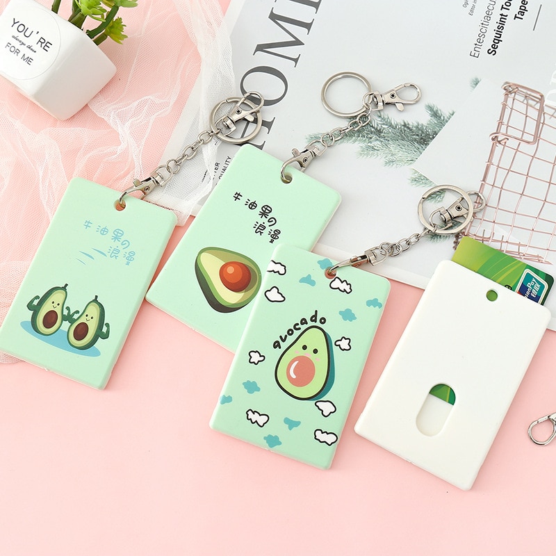 Cute Cartoon ID Bus Card Pass Holder Keyring Key Chain Case Wallet Pouch Business Credit Card Holder Identity Badge Card Cover