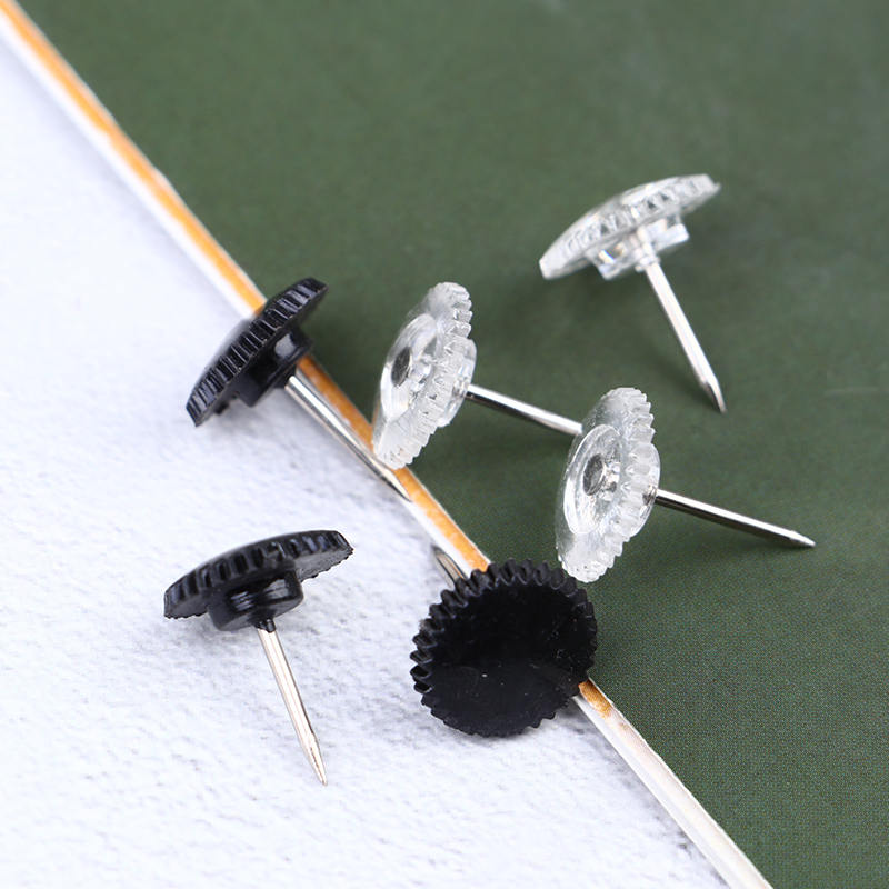 100X Transparant/Zwarte Kaart Pins Multi-Purpsoe Gear-Achtige Pushpins Decoratieve Thumb Kopspijkers Voor Kantoor School Bulletin board 12x16mm