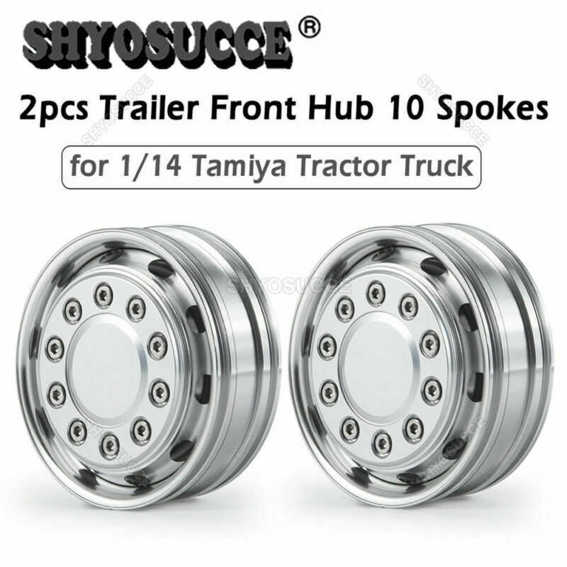 SHYOSUCCE 2Pcs Alloy 10 Spoke Front Wheel Rim Hub For 1/14 Tamiya Trailer Tractor RC Car