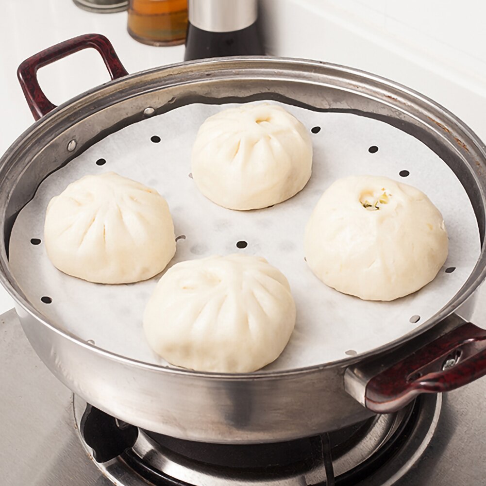 100Pcs Round Baking Paper Circle Parchment Paper Liner BBQ Oven Patty Steamed Paper Oven Barbecue Steamed Bun Paper