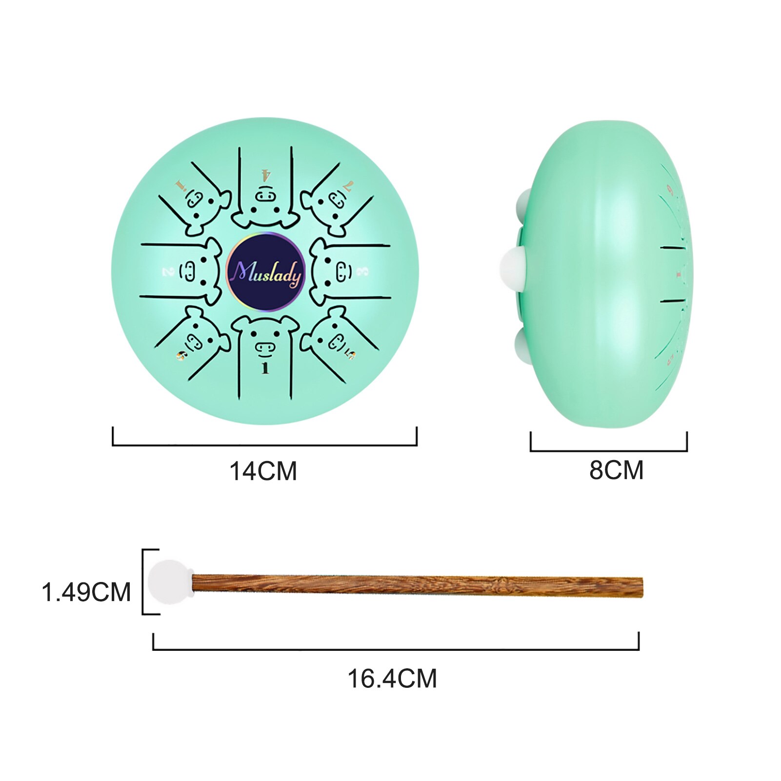 Muslady 5.5 Inches Mini Steel Tongue Drum 8 Notes C Key Handpan Drum Chinese Zodiac Patterned Tank Drum Percussion Instruments
