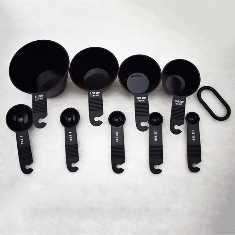 Juego de 9 cucharas medidoras de Color negro y cuchara medidora tipo pala para hornear, cucharón medidor con escala, cucharadita de cocina, herramienta de cocina