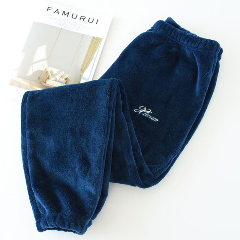 Menn vinter flanell pysjamas bukser fortykning korall fleece mink fleece termisk pluss størrelse fast gummi bånd sovebunn bukser