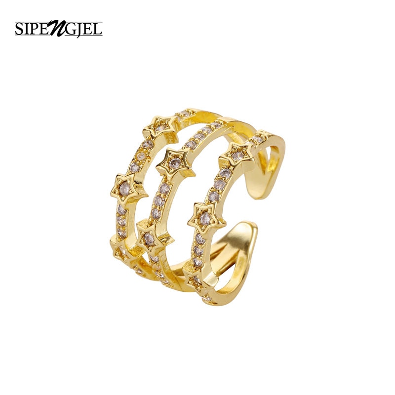 Mode Zirconia Ster Ring Drie Lagen Holle Open Verstelbare Ringen Voor Vrouwen Bruiloft Sieraden Trend