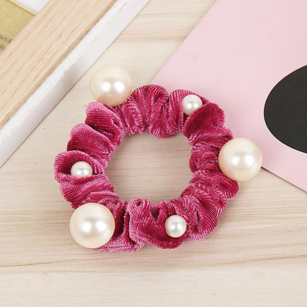 1PC Parels Velvet Hair Scrunchies Haar Touw voor Vrouwen Meisjes Paardenstaart Houder Elastische Haar Elastiekjes Hoofddeksels Haar Accessoires: Pink