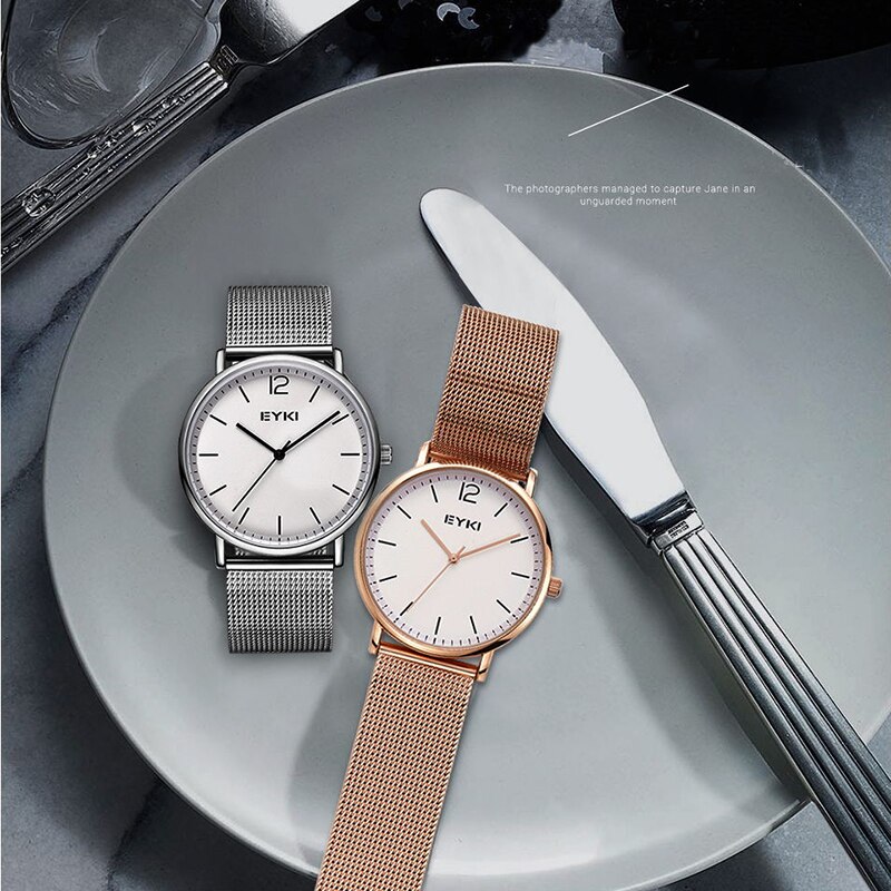 EYKI Couple tissage Mech bracelet montres Simple milanais en acier inoxydable hommes femmes tenue décontractée montre Ultra mince Relogio