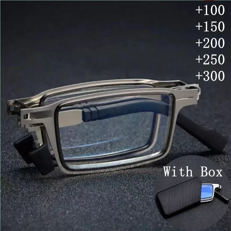 1 Uds. Gafas de lectura plegables redondas de Metal, gafas portátiles antiluz azul para hombres, gafas para presbicia, montura dioptrías + 1,0 a + 4,0: Negro / Blanco