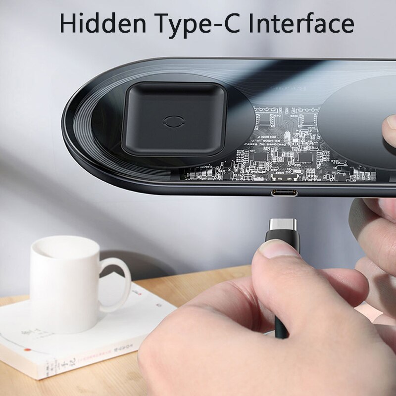 Baseus carregador sem fio qi 15w, carregador wireless, duplo, para airpods, iphone 11 pro max xs x, carregamento rápido carregador de indução samsung