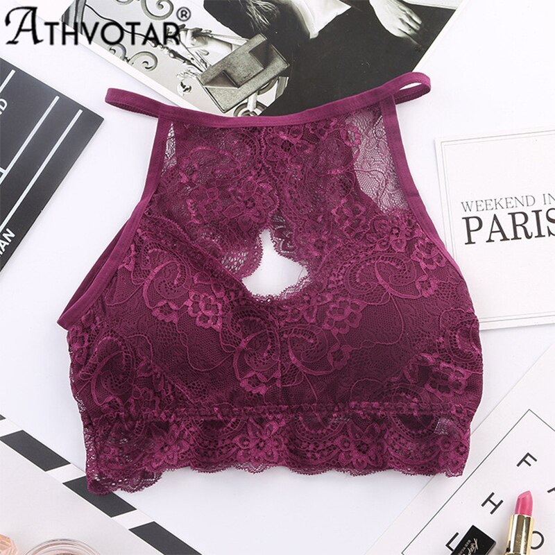 Athvotar Kant Lingerie Sexy Draadloze Beha Ronde Hals Lady Tank Top Gewatteerde Mouwloze Mooie Terug Bralette