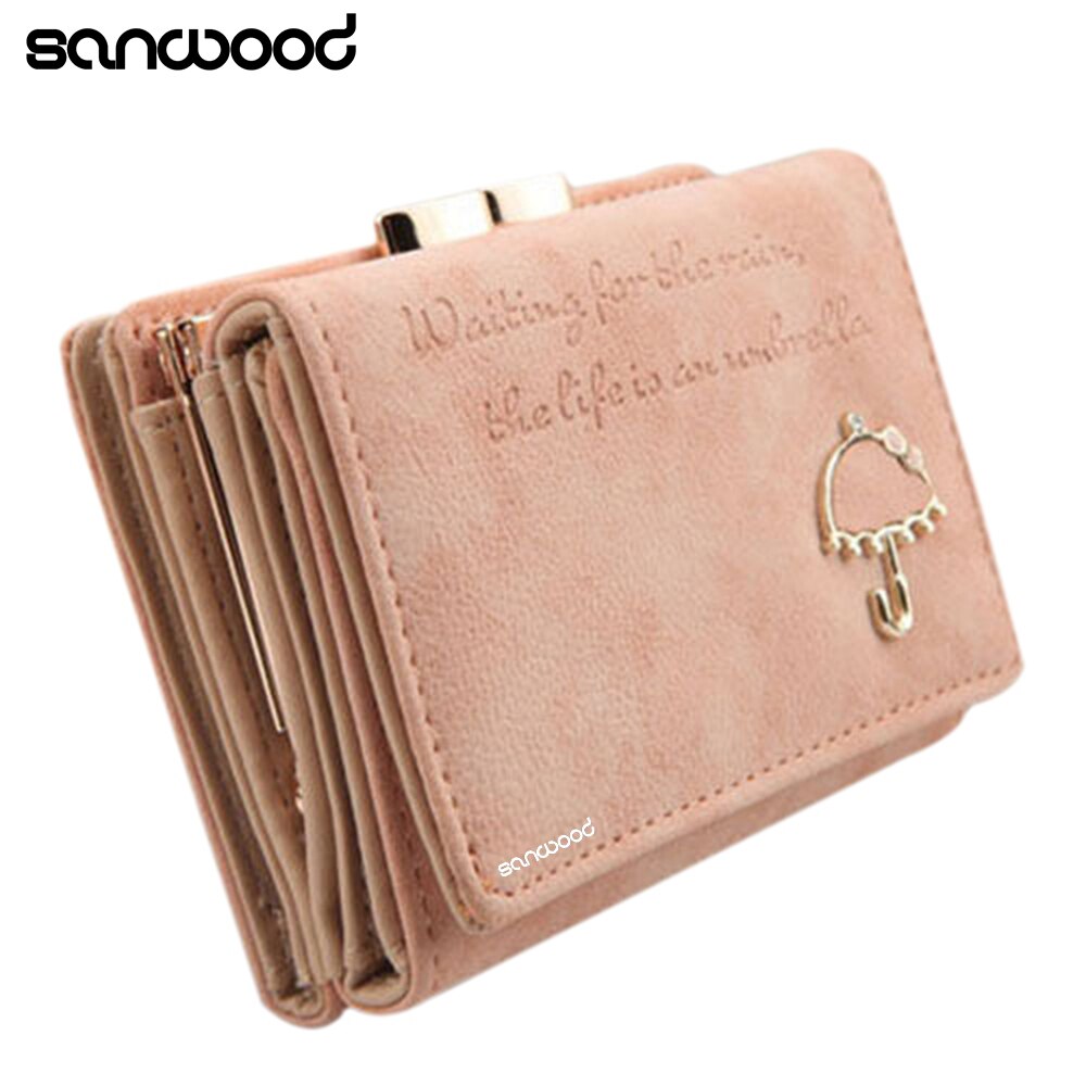 Kvinnor paraply konstläder myntväska koppling korthållare kort trippel plånbok: Rosa