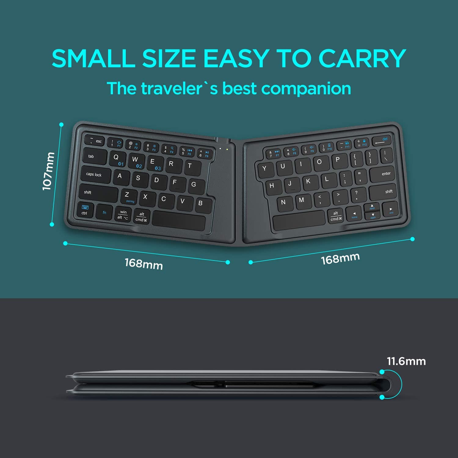 Light-Handy Mini Wireless Bluetooth Portable Leather Folding Keyboard Foldable Wireless Keypad for IOS/Android/Windows Tablet