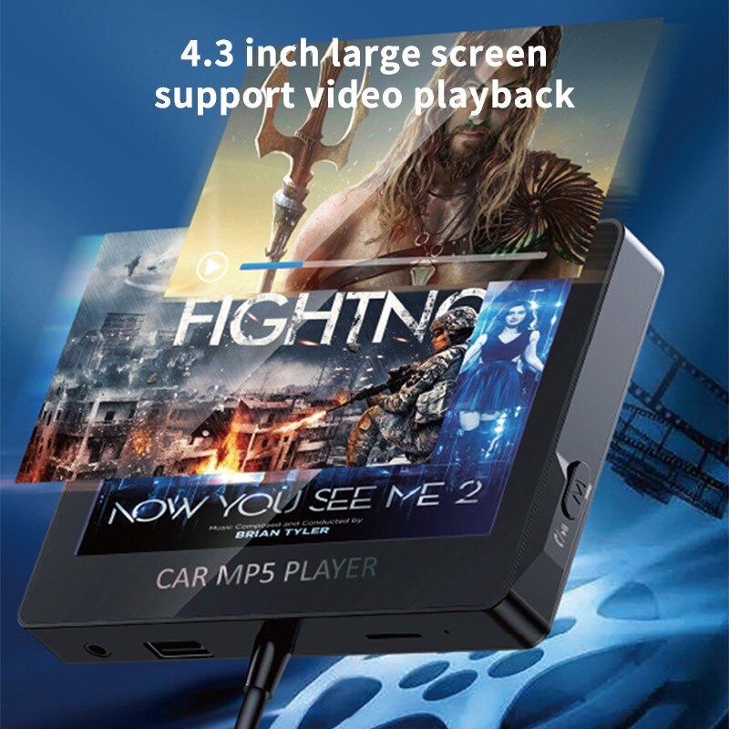 4.3 inch Car FM transmitter MP5 HD Video Player Multimedia Player Bluetooth 5.0 FM Radio with Remote Control Supports FM/USB/AUX
