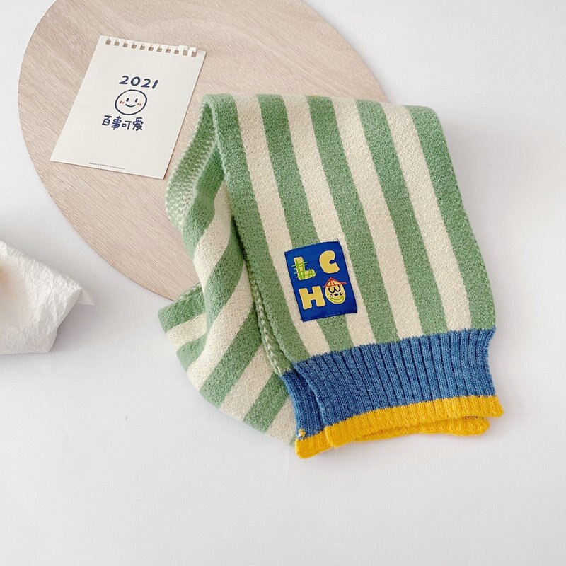 Sciarpa di lana per bambini abbinata a strisce spesse di moda in stile giapponese autunno inverno nuovi bavaglini a contrasto per bambini per ragazzi e ragazze