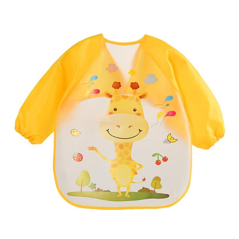 cartone animato Impermeabile unisex Del bambino maniche lunghe anti-vestirsi Alimentazione abbigliamento A Manica Lunga arte Animale Grembiule Bavaglini vestiti di colorazione: giraffa
