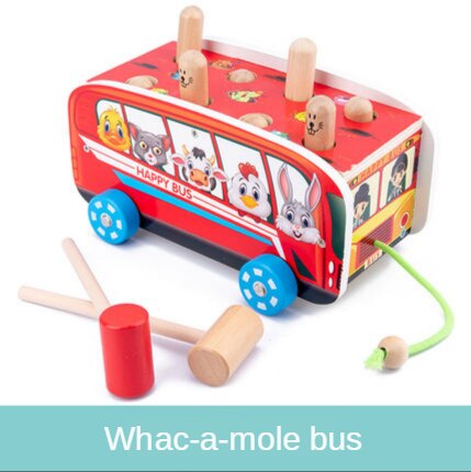 Giochi in legno criceto giochi educativi giocattoli in legno per bambini di divertimento genitore-bambino per il tempo libero giochi di abilità di coordinazione bussare giocattoli: Bus