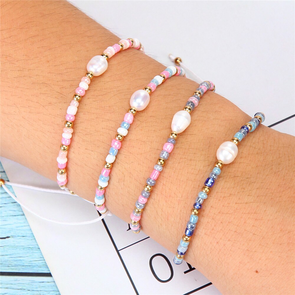 12 Stks/set Roze Blauw Witte Parel Armband Prachtige Onregelmatige Imitatie Parel Sieraden Handgemaakte Kralen Armbanden Voor Vrouwen