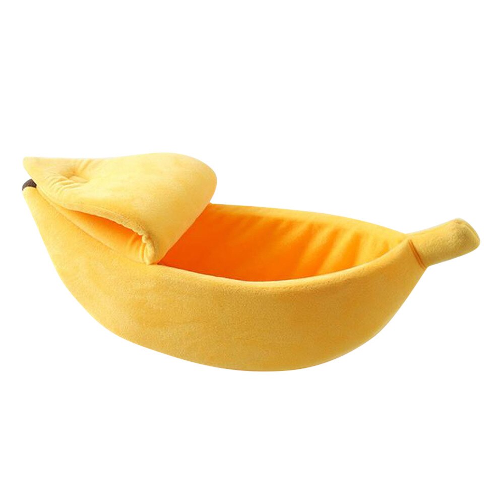 Lille kæledyrsseng bananform fluffy varm blød plys åndbar seng banan katteseng produkt til hjemmet kæledyr hund kat tilbehør: S