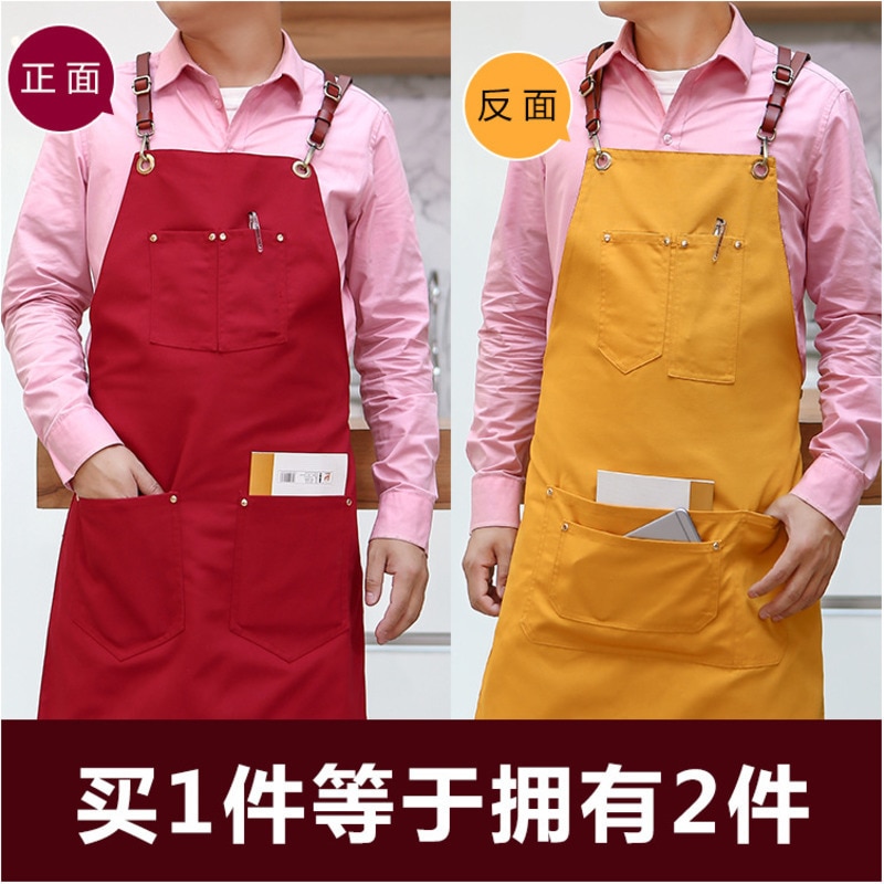 Dobbeltsidet lærred læder hængende hals unisex maleri frisør opbevaring forklæde barista frisør kok gartner tjener overalls