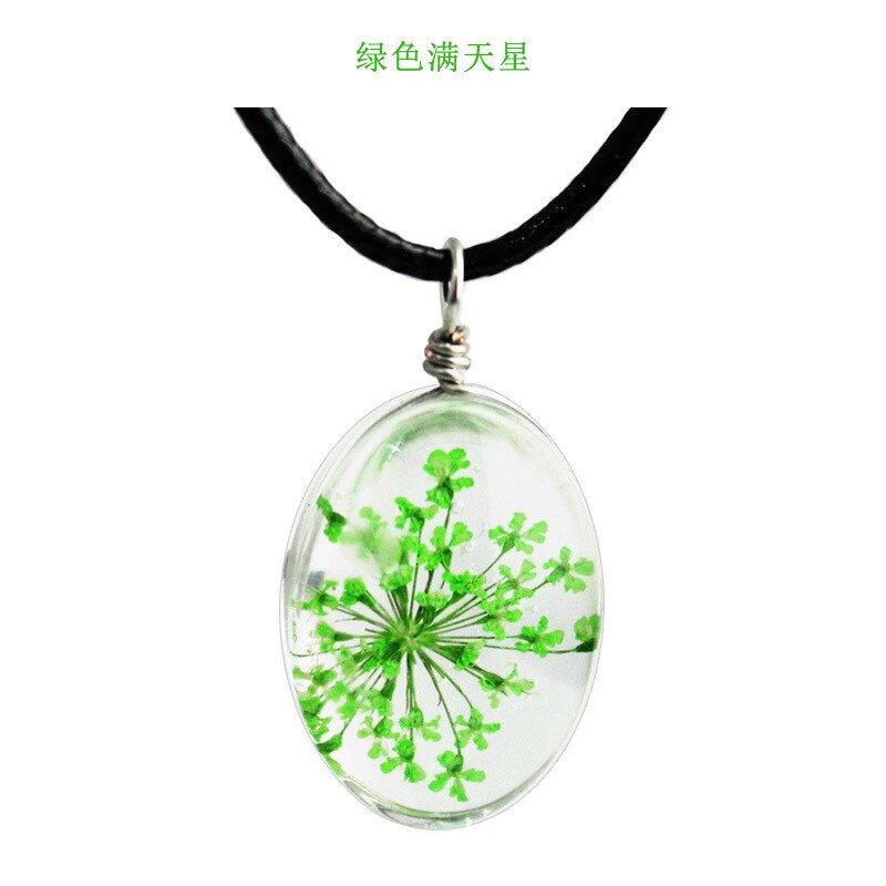 Classic Handmade Dried Flower Clover Jewelry Accessories Unisex Luck Transparent Glass Various Shapes Pendant Necklace