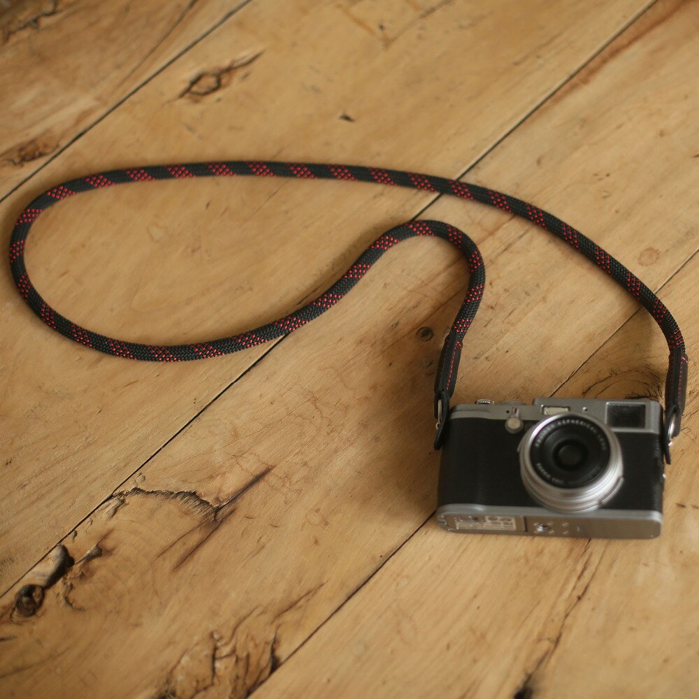Camera nekband handgemaakt zwart patroon klimtouw zwart leer van windmup