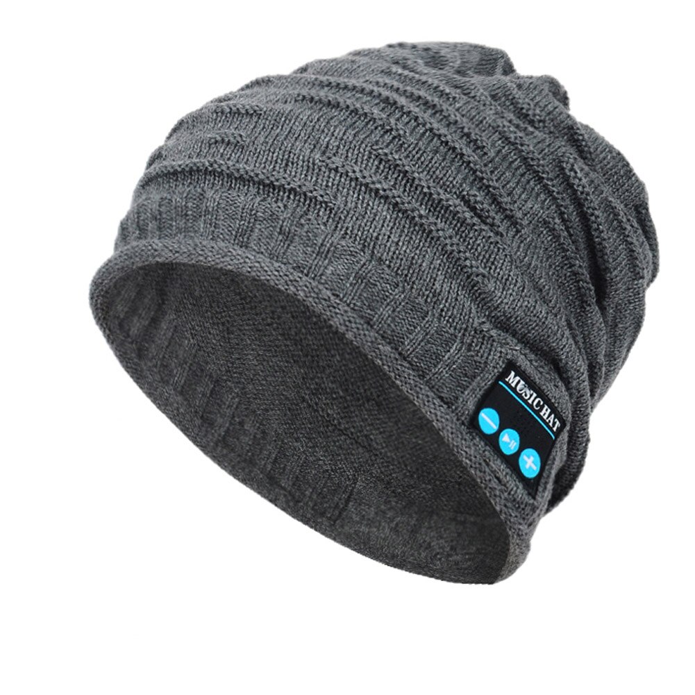 Bluetooth musikk strikket beanie lue trådløs smart varm cap headset høyttaler med mikrofon  h7jp: Grå