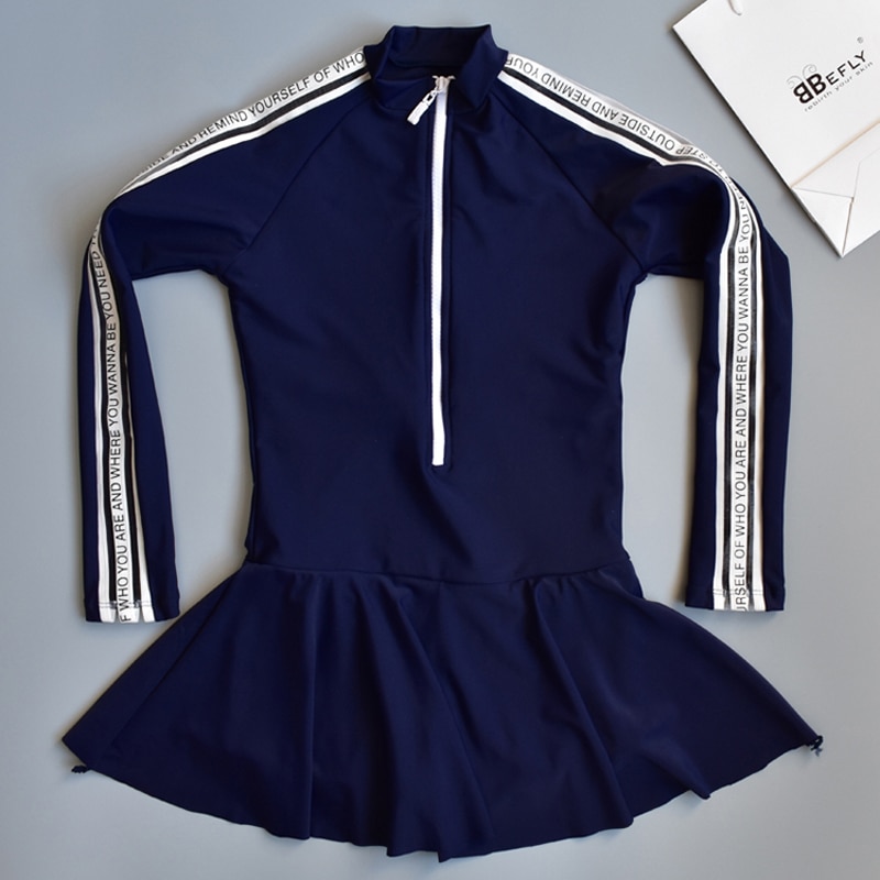 Tiener 10 Jaar Meisjes Rash Guard One Piece Lange Mouwen Rok Badmode Sport Rits Effen Surfen Badpakken Rashguard