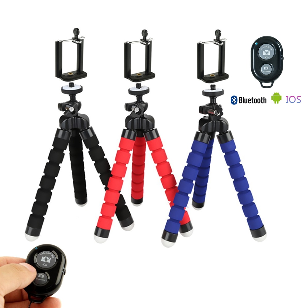 Bluetooth fjernbetjening stativ stativ til telefon mobil kamera holder klip smartphone monopod tripod stand blæksprutte mini stativ stativ