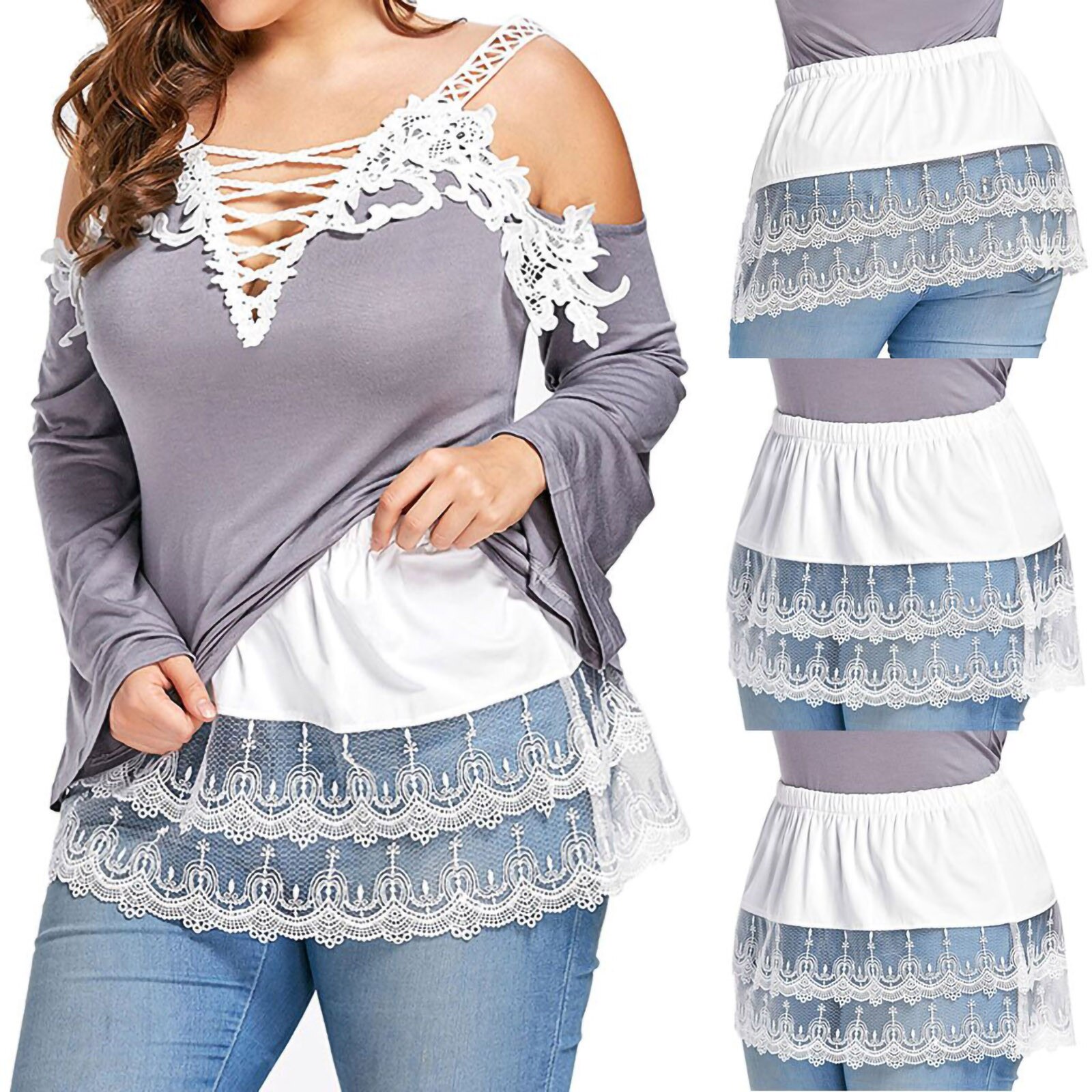 Plus Size Women's Layered Tiered Sheer Lace Trim Extender Half Slip Skirt Нижняя Юбка Женская Юбка Enaguas Jupon Femmes #YJ