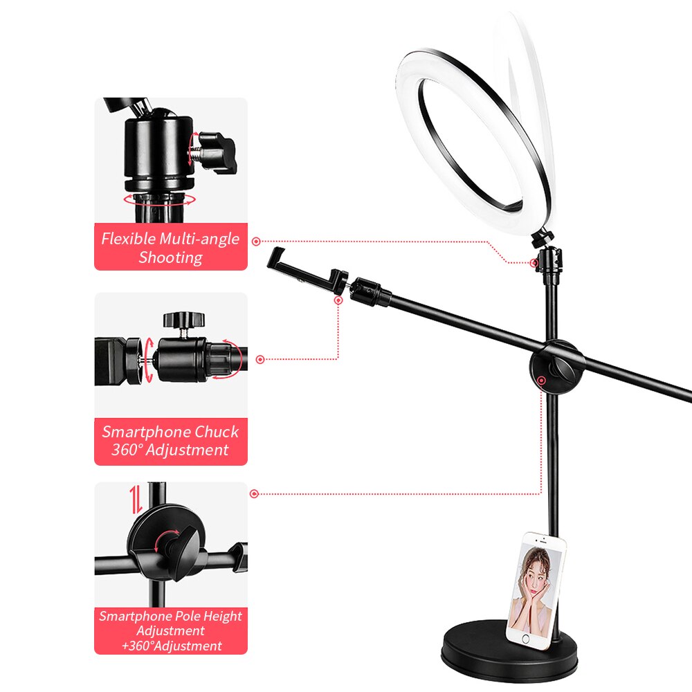 Profession desktop fotografering led ringlys med stativ stativ telefonholder ring lampe til fotostudio nail art video ringlys