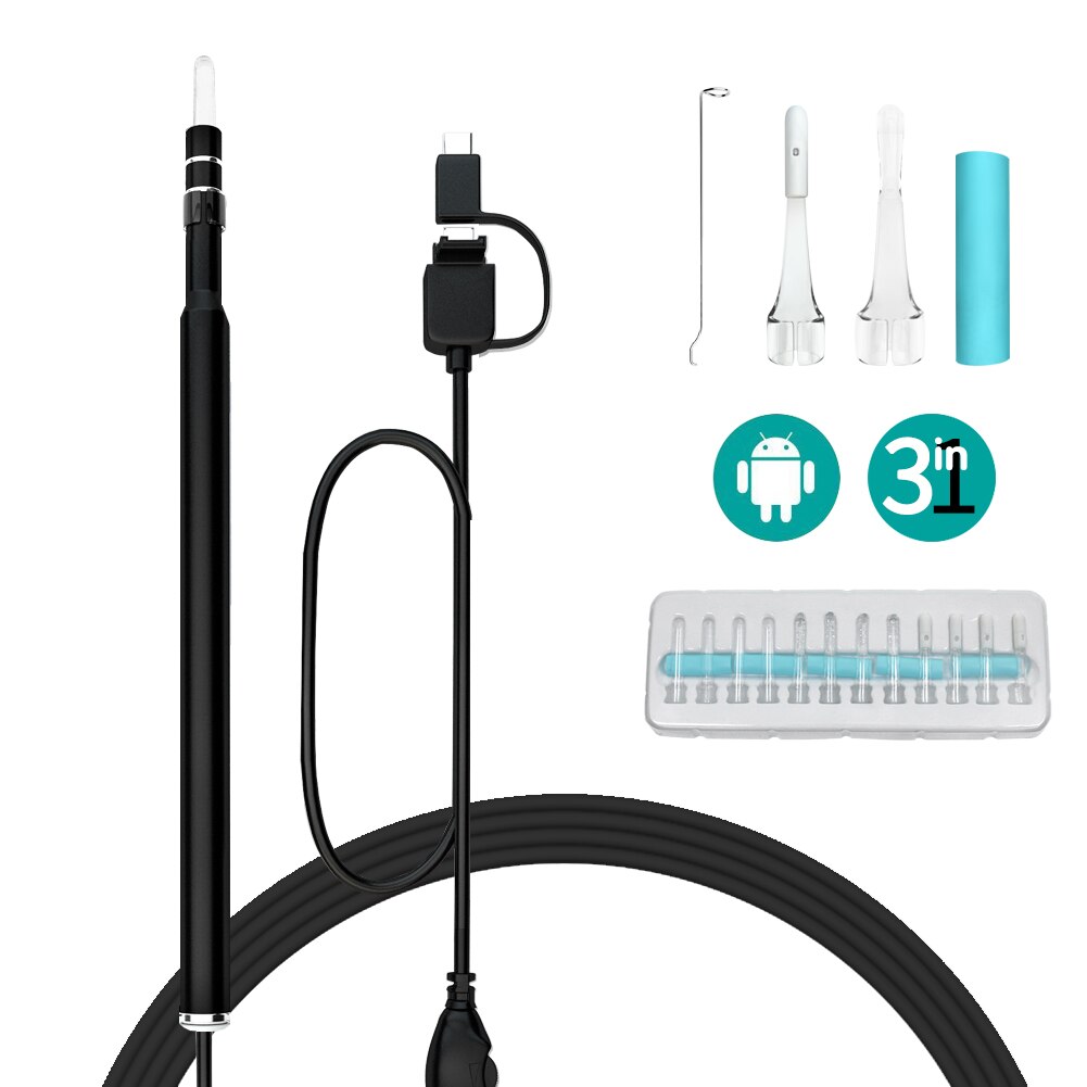 Ear Cleaning Endoscope 3 In1 USB HD Visual Ear Spoon 5.5mm Mini Camera Android PC Ear Pick Otoscope Borescope Tool Health Care: Black / 720P