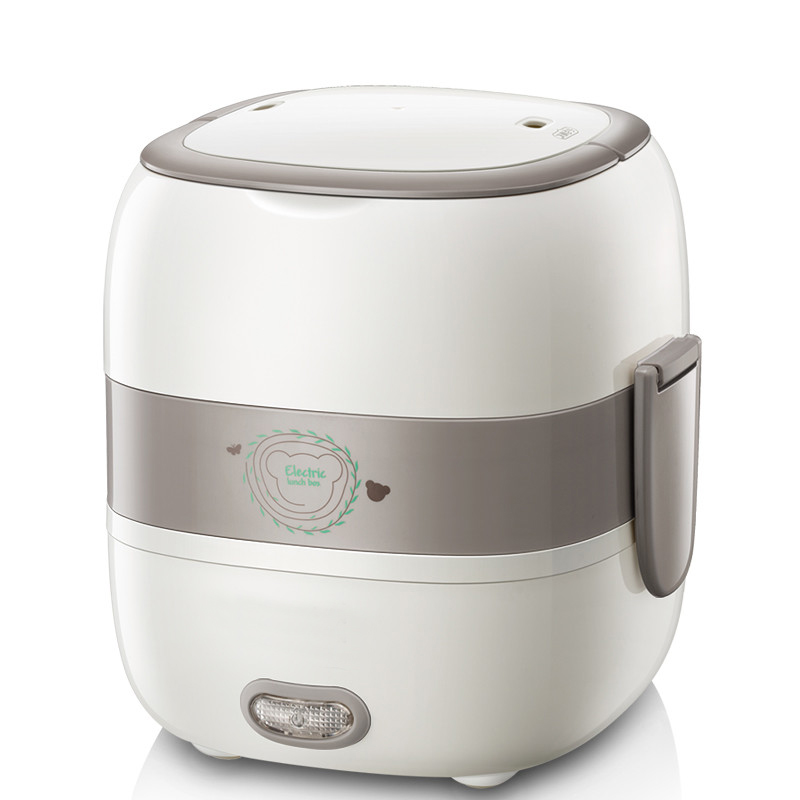 Gray Mini Cooker 270W 1.2 L Double Layer Ceramic Bowl With Vacuum Stick Electric Lunch Box