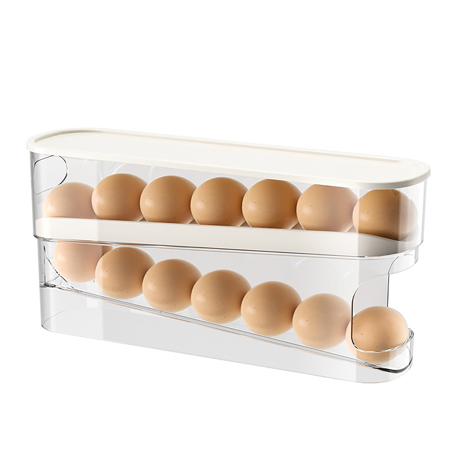 Rolling Egg Storage 4 Tier Refrigerator Egg Storage Organize and Store up to 30 Eggs Box Space-Saving Roll Down Eggs Dispenser: army green