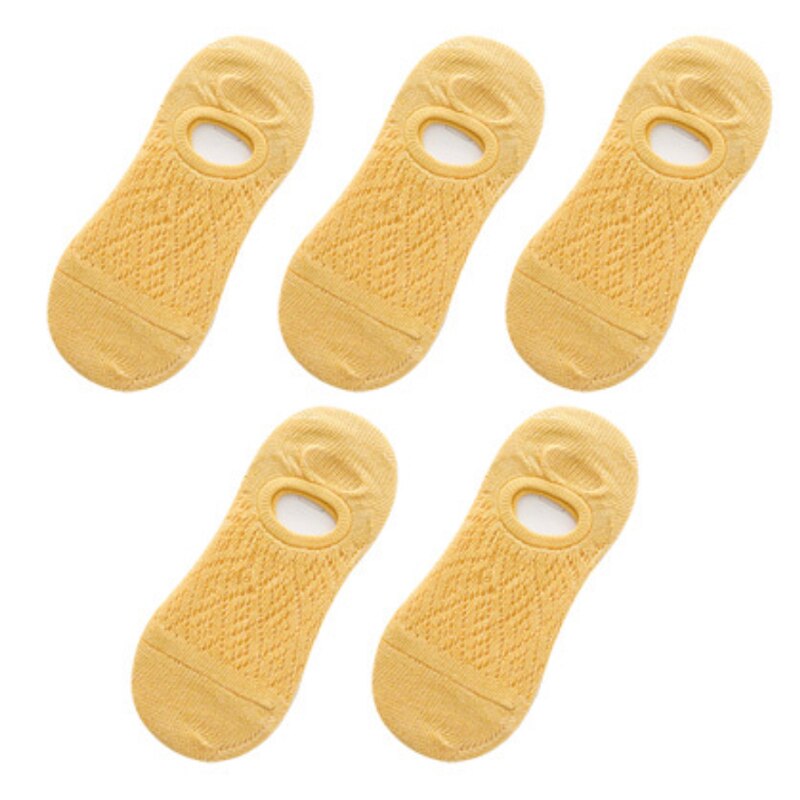 5 Pairs Women Silicone Non-slip Invisible Socks Summer Solid Color Mesh Ankle Boat Socks Female Cotton Slipper No show Socks: YELLOW