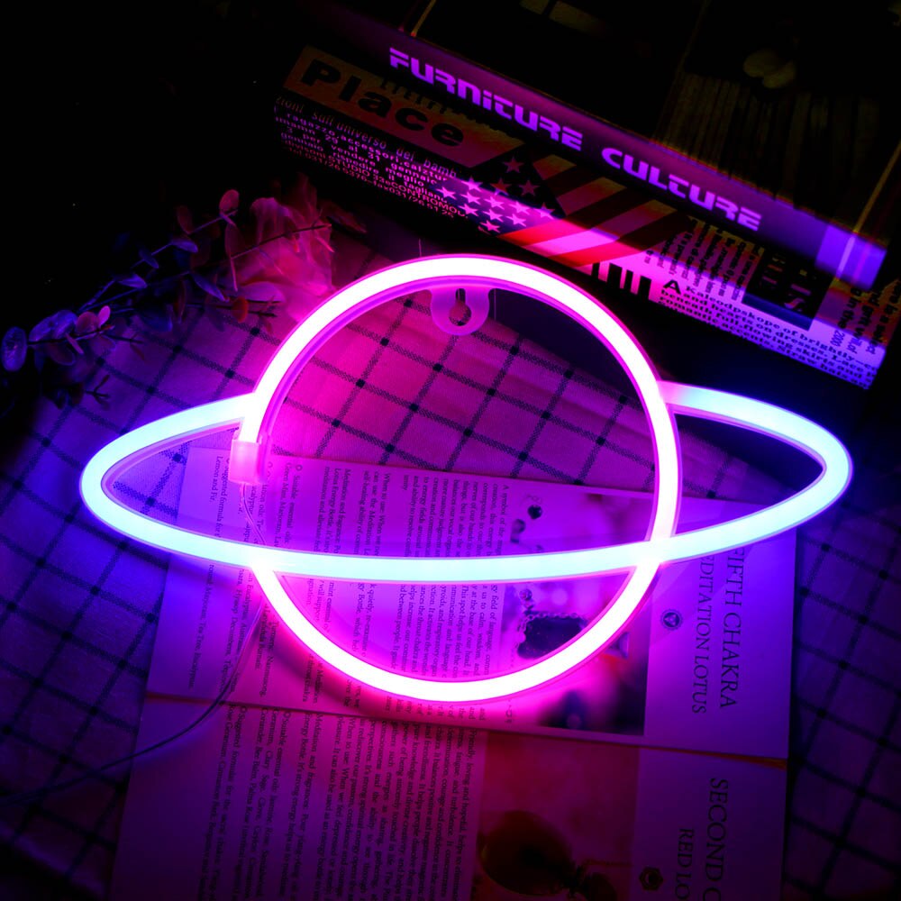 Planet styles led neon lys farverig regnbue neon skilt til værelse hjemme fest bryllup dekoration jul neon lampe