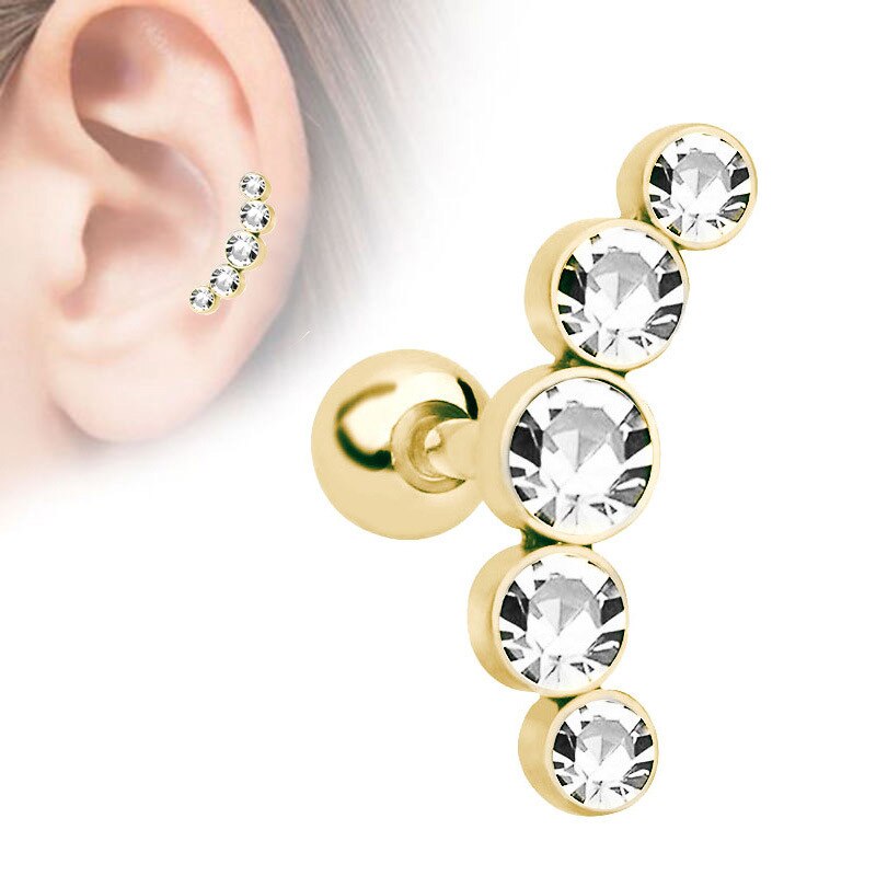 1 ud. De pendientes de diamantes de imitación, pendientes de cartílago para mujer de acero inoxidable, Piercing pequeño para oreja, joyería, chaquetas de estilo: gold