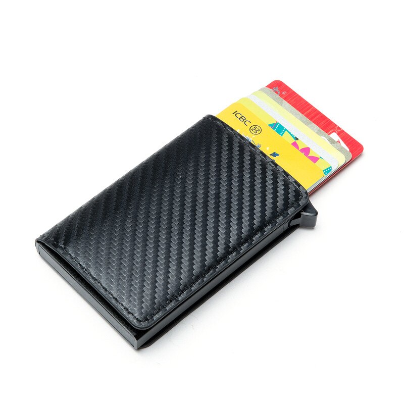 Zovyvol Rfid Pu Leather Carbon Fiber Wallet Protector Credit Kaarthouder Slim Card Case Mini Carteira: YM900 Black