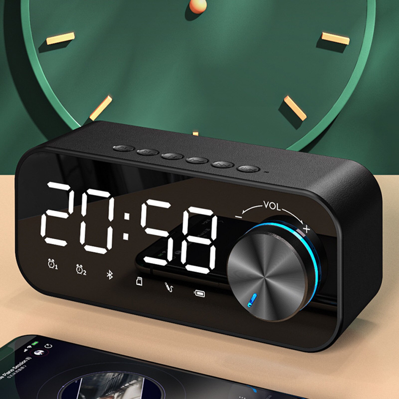 Bluetooth Digital Alarm Clock+Charging Cable Dual Alarm Clock Bluetooth Speaker Digital LED Wireless Subwoofer Music Player c50