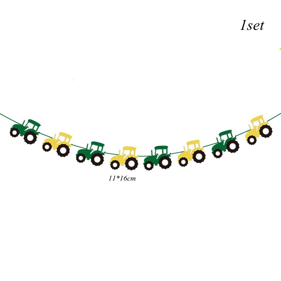 1 Set Of Farm Green Theme Engineering Car Happy Birthday Banner Tractor Party Decoration Truck Excavator Balloon Cake Topper: Vehicle Banner B