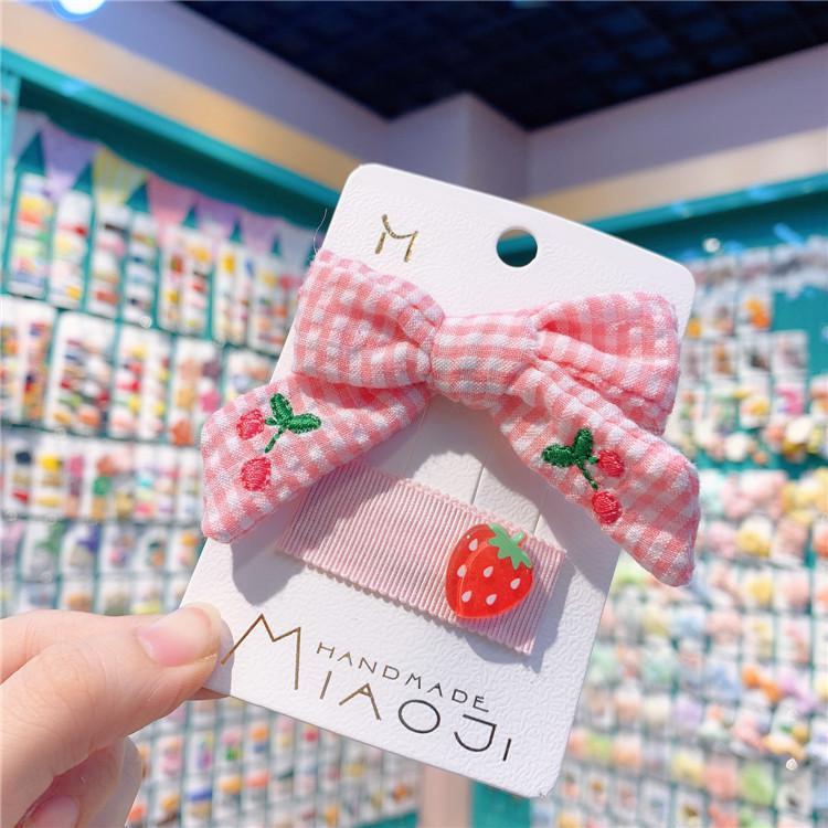 Korean Hair Accessories Children's Plaid Bow Cherry Hair Circle Lovely Girl Fruit Hairpin Pineapple Strawberry Bb Clip Hairpins: 2
