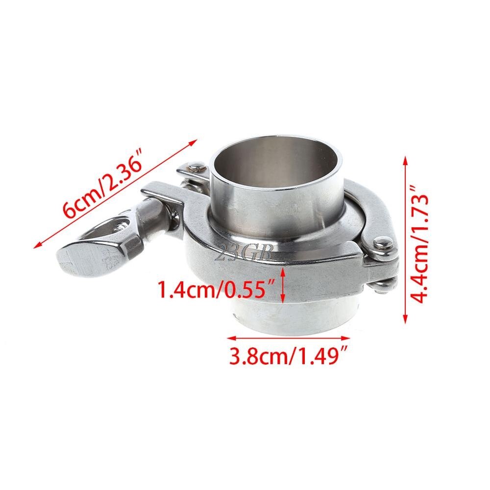 51mm 2\" OD SS304 Sanitary Pipe Weld Ferrule + Tri Clamp + PTFE Gasket Set: 38mm
