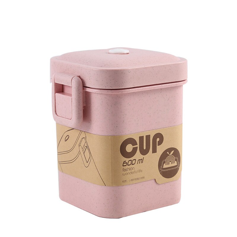 Boîte à soupe étanche de 600ml, boîte à déjeuner étanche, conteneur alimentaire carré , Bento de préparation de repas, boîte à déjeuner micro-ondes, bureau: Rose