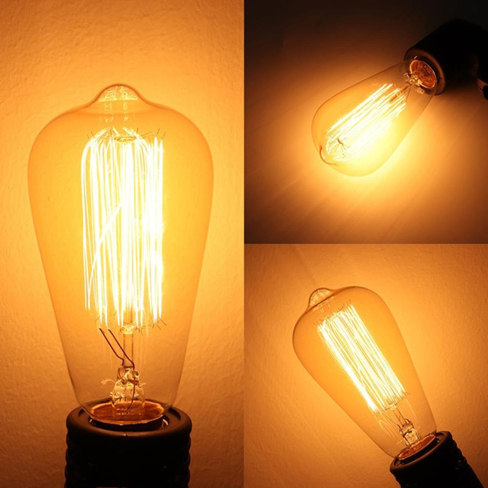 Edison Light Bulb Glass Incandescent Bulbs W-Filament Bulb E27 AC120V ST64 40W Tungsten Filament Warm White Lights Transparent