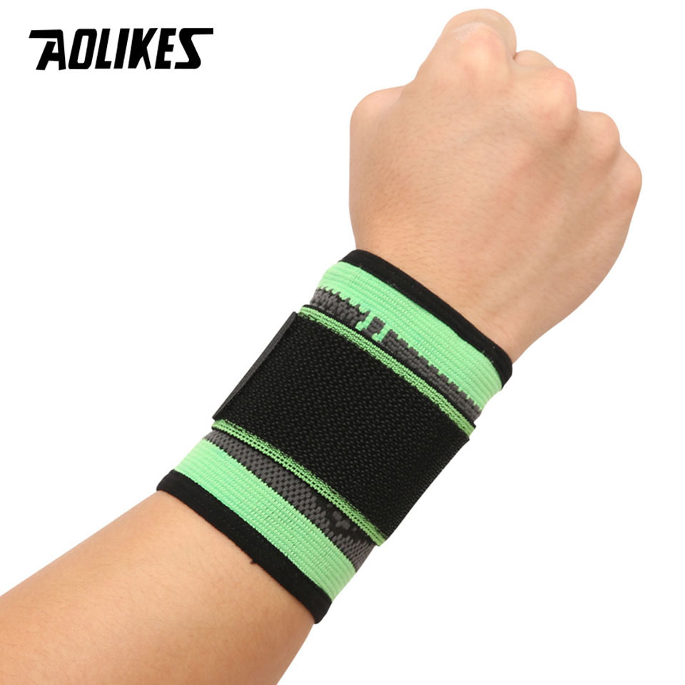 Aolikes 1 stk 3d vævende trykstropper fitness armbånd crossfit gym styrkeløft håndledsstøtte bøjle bandage håndindpakning: Grøn / L