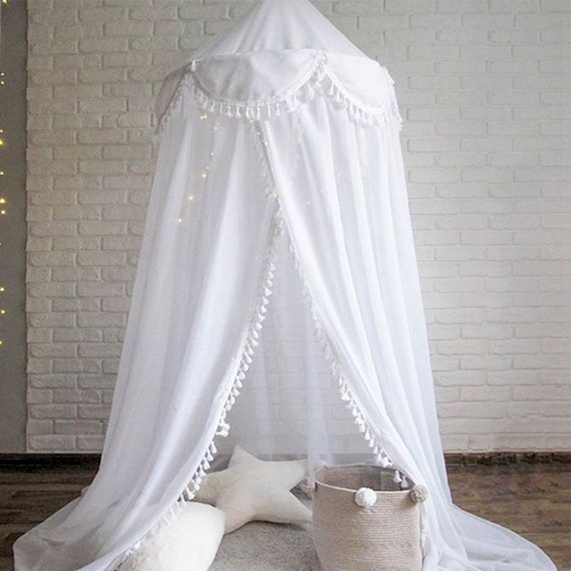 KAMIMI Baby Room Hairball Tassel Home Decoration Lace e Bed Children'S Chiffon Petal Tent Ruffle Mosquito Net White