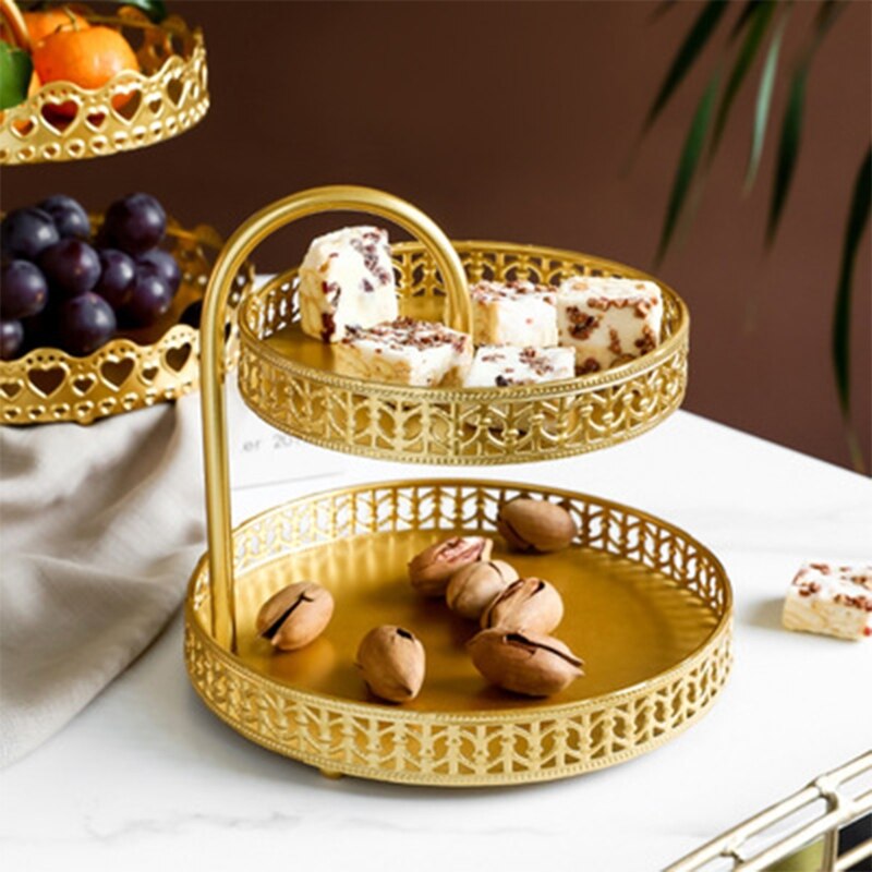 Plateau de rangement nordique , Double couche, assiette de fruits, plateau de stockage de cosmétiques, bijoux, boucles d'oreilles, présentoir organisateur,